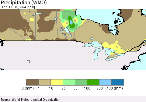 Canada Precipitation (WMO) Thematic Map For 2/12/2024 - 2/18/2024