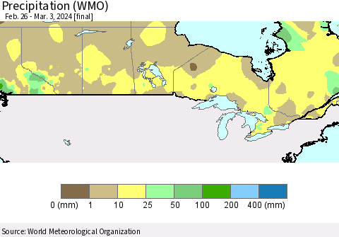 Canada Precipitation (WMO) Thematic Map For 2/26/2024 - 3/3/2024