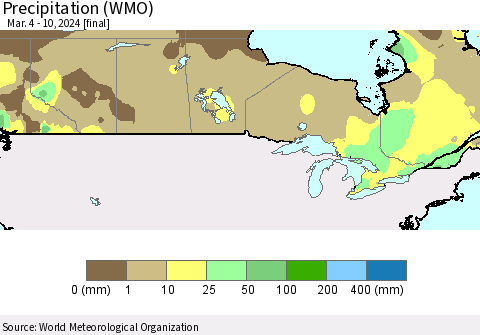 Canada Precipitation (WMO) Thematic Map For 3/4/2024 - 3/10/2024