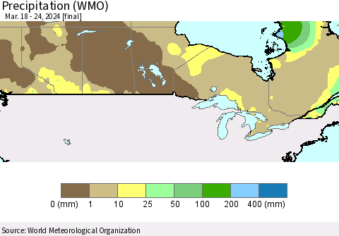 Canada Precipitation (WMO) Thematic Map For 3/18/2024 - 3/24/2024