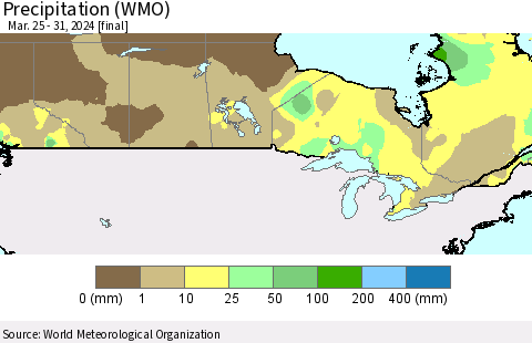Canada Precipitation (WMO) Thematic Map For 3/25/2024 - 3/31/2024