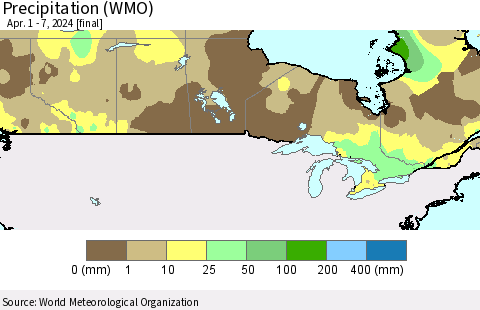 Canada Precipitation (WMO) Thematic Map For 4/1/2024 - 4/7/2024