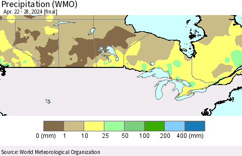 Canada Precipitation (WMO) Thematic Map For 4/22/2024 - 4/28/2024