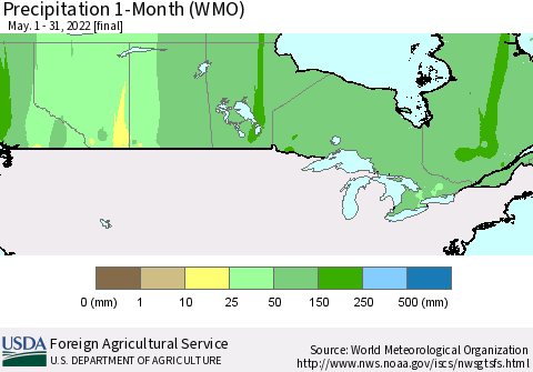 Canada Precipitation 1-Month (WMO) Thematic Map For 5/1/2022 - 5/31/2022