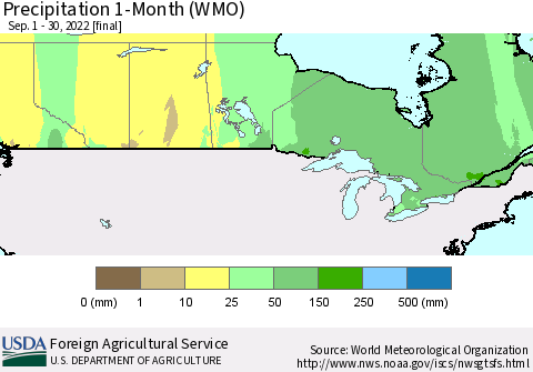 Canada Precipitation 1-Month (WMO) Thematic Map For 9/1/2022 - 9/30/2022