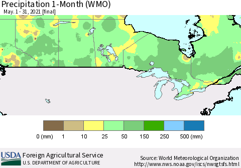 Canada Precipitation 1-Month (WMO) Thematic Map For 5/1/2021 - 5/31/2021