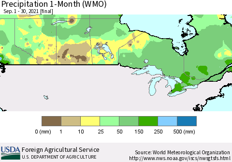 Canada Precipitation 1-Month (WMO) Thematic Map For 9/1/2021 - 9/30/2021