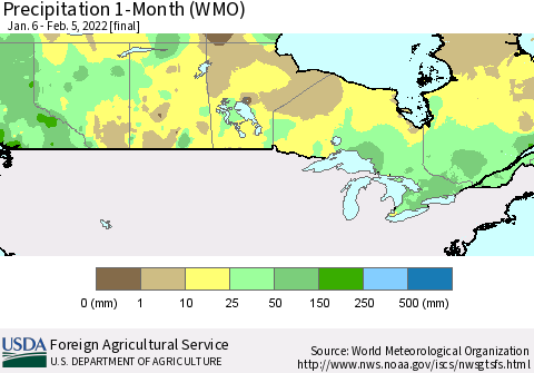 Canada Precipitation 1-Month (WMO) Thematic Map For 1/6/2022 - 2/5/2022