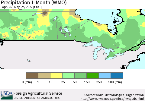 Canada Precipitation 1-Month (WMO) Thematic Map For 4/26/2022 - 5/25/2022