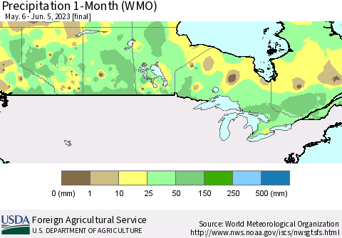 Canada Precipitation 1-Month (WMO) Thematic Map For 5/6/2023 - 6/5/2023