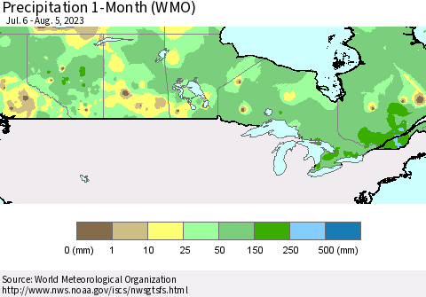 Canada Precipitation 1-Month (WMO) Thematic Map For 7/6/2023 - 8/5/2023