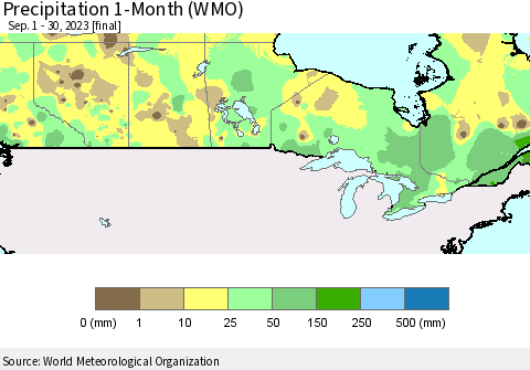 Canada Precipitation 1-Month (WMO) Thematic Map For 9/1/2023 - 9/30/2023