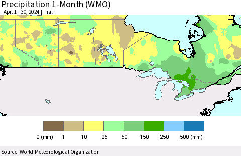 Canada Precipitation 1-Month (WMO) Thematic Map For 4/1/2024 - 4/30/2024