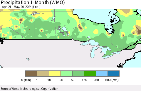Canada Precipitation 1-Month (WMO) Thematic Map For 4/21/2024 - 5/20/2024