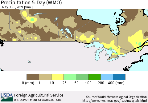 Canada Precipitation 5-Day (WMO) Thematic Map For 5/1/2021 - 5/5/2021