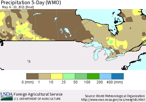 Canada Precipitation 5-Day (WMO) Thematic Map For 5/6/2021 - 5/10/2021