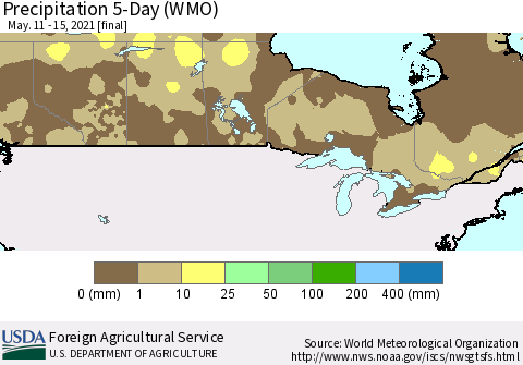Canada Precipitation 5-Day (WMO) Thematic Map For 5/11/2021 - 5/15/2021
