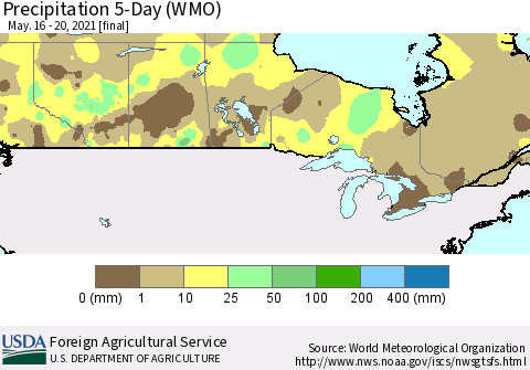 Canada Precipitation 5-Day (WMO) Thematic Map For 5/16/2021 - 5/20/2021