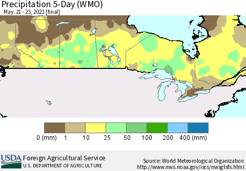Canada Precipitation 5-Day (WMO) Thematic Map For 5/21/2021 - 5/25/2021