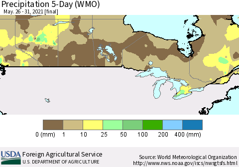 Canada Precipitation 5-Day (WMO) Thematic Map For 5/26/2021 - 5/31/2021