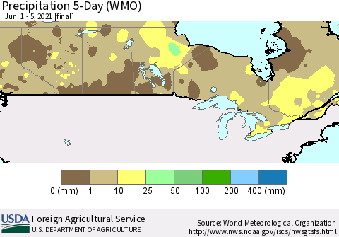Canada Precipitation 5-Day (WMO) Thematic Map For 6/1/2021 - 6/5/2021