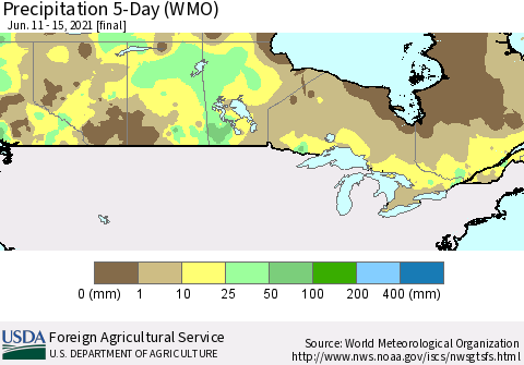 Canada Precipitation 5-Day (WMO) Thematic Map For 6/11/2021 - 6/15/2021