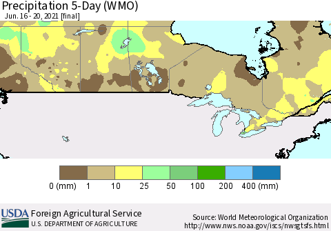 Canada Precipitation 5-Day (WMO) Thematic Map For 6/16/2021 - 6/20/2021