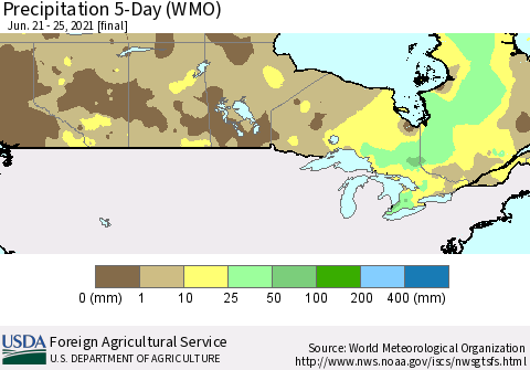 Canada Precipitation 5-Day (WMO) Thematic Map For 6/21/2021 - 6/25/2021