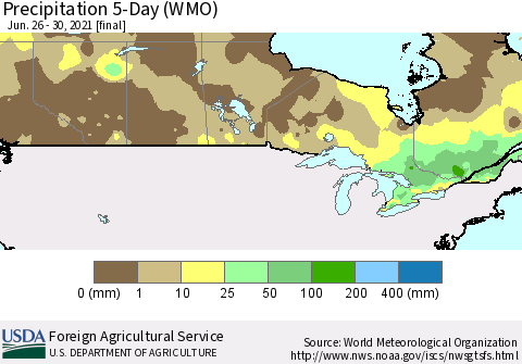 Canada Precipitation 5-Day (WMO) Thematic Map For 6/26/2021 - 6/30/2021