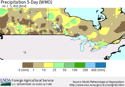 Canada Precipitation 5-Day (WMO) Thematic Map For 7/1/2021 - 7/5/2021