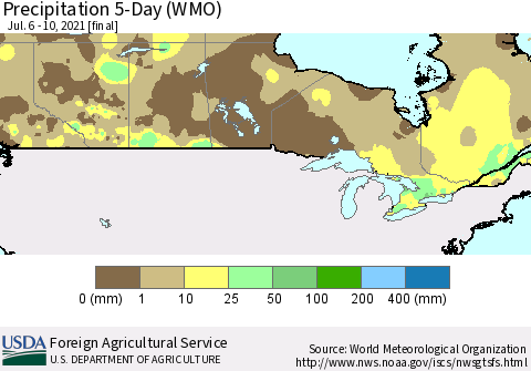 Canada Precipitation 5-Day (WMO) Thematic Map For 7/6/2021 - 7/10/2021