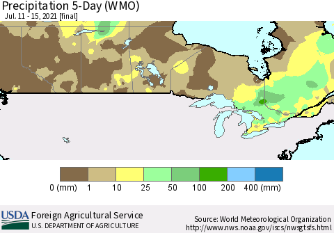 Canada Precipitation 5-Day (WMO) Thematic Map For 7/11/2021 - 7/15/2021
