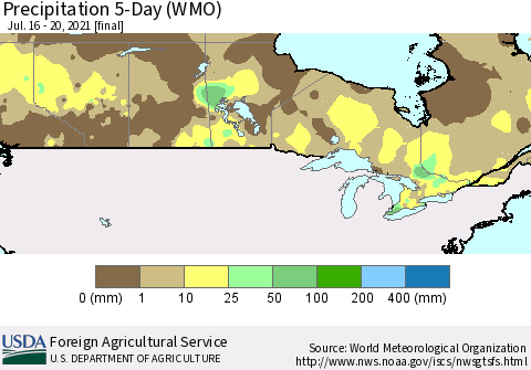 Canada Precipitation 5-Day (WMO) Thematic Map For 7/16/2021 - 7/20/2021