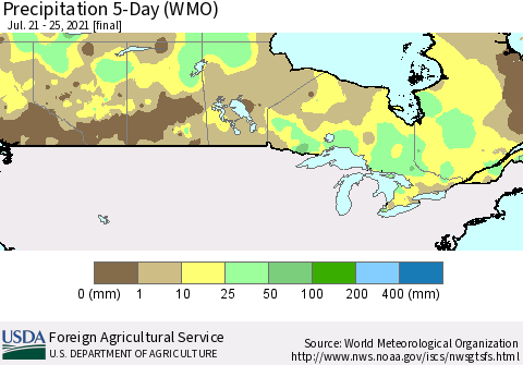 Canada Precipitation 5-Day (WMO) Thematic Map For 7/21/2021 - 7/25/2021