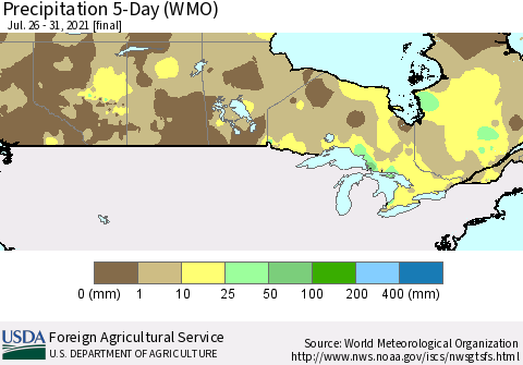 Canada Precipitation 5-Day (WMO) Thematic Map For 7/26/2021 - 7/31/2021