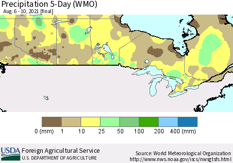 Canada Precipitation 5-Day (WMO) Thematic Map For 8/6/2021 - 8/10/2021