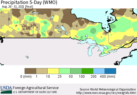 Canada Precipitation 5-Day (WMO) Thematic Map For 8/26/2021 - 8/31/2021