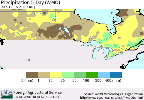Canada Precipitation 5-Day (WMO) Thematic Map For 9/11/2021 - 9/15/2021
