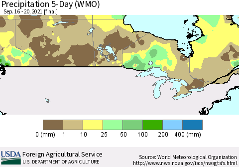 Canada Precipitation 5-Day (WMO) Thematic Map For 9/16/2021 - 9/20/2021