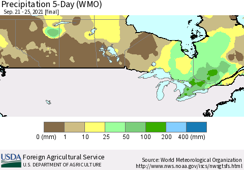 Canada Precipitation 5-Day (WMO) Thematic Map For 9/21/2021 - 9/25/2021