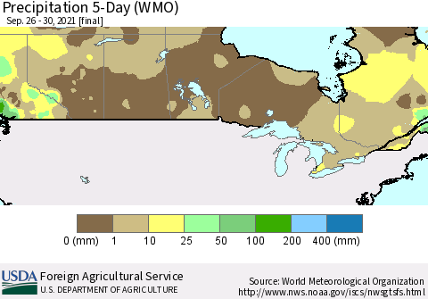 Canada Precipitation 5-Day (WMO) Thematic Map For 9/26/2021 - 9/30/2021