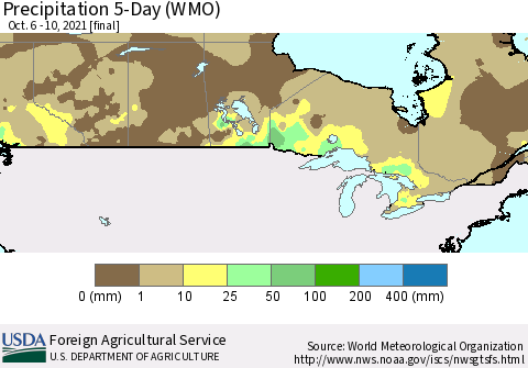 Canada Precipitation 5-Day (WMO) Thematic Map For 10/6/2021 - 10/10/2021