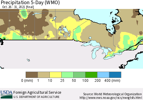 Canada Precipitation 5-Day (WMO) Thematic Map For 10/26/2021 - 10/31/2021