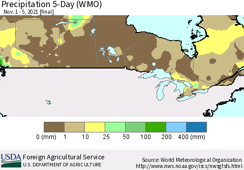 Canada Precipitation 5-Day (WMO) Thematic Map For 11/1/2021 - 11/5/2021