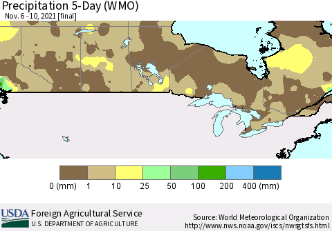 Canada Precipitation 5-Day (WMO) Thematic Map For 11/6/2021 - 11/10/2021