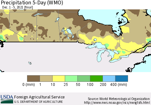 Canada Precipitation 5-Day (WMO) Thematic Map For 12/1/2021 - 12/5/2021