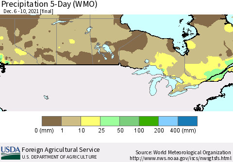 Canada Precipitation 5-Day (WMO) Thematic Map For 12/6/2021 - 12/10/2021