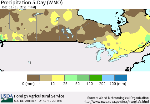 Canada Precipitation 5-Day (WMO) Thematic Map For 12/11/2021 - 12/15/2021