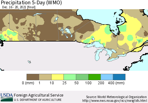 Canada Precipitation 5-Day (WMO) Thematic Map For 12/16/2021 - 12/20/2021