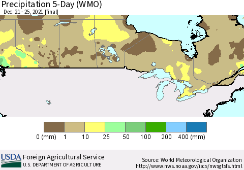 Canada Precipitation 5-Day (WMO) Thematic Map For 12/21/2021 - 12/25/2021